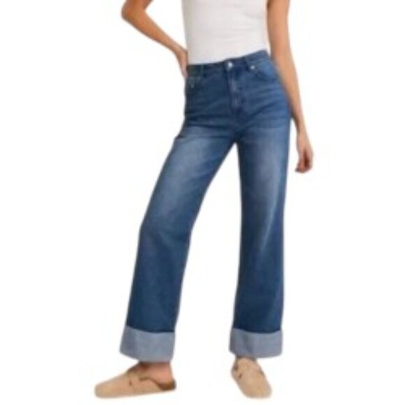 Le Lis Denim - Le Lis High Waist Wide Leg Cuffed Jeans Medium